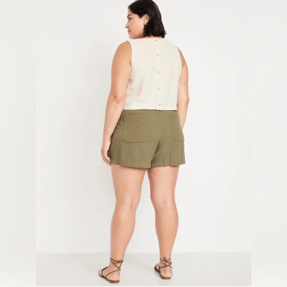 🆕 Old Navy Women’s High-Waisted Linen-Blend Shorts 3.5-in inseam Kombu XL 16-18 - Picture 8 of 15